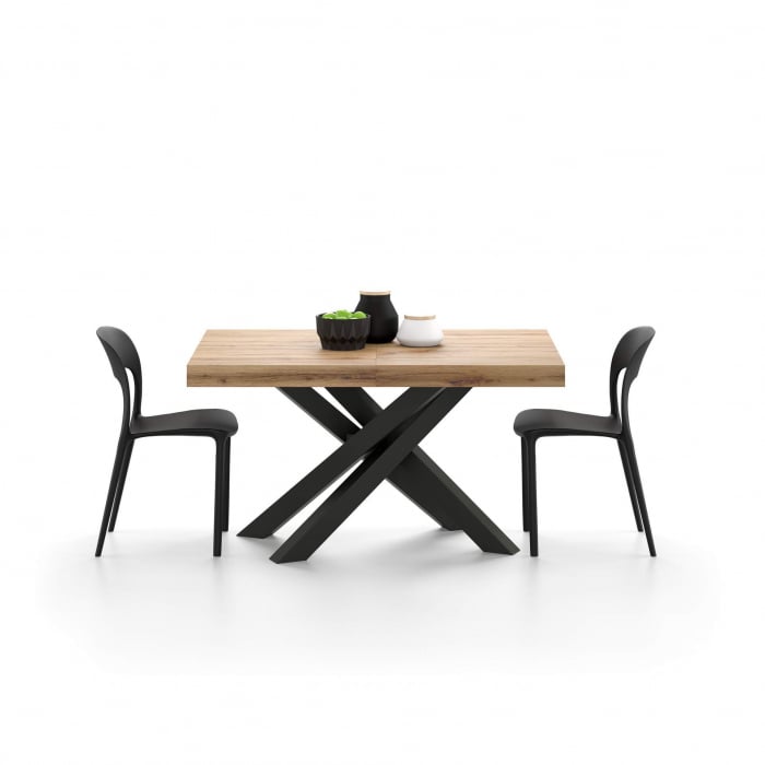 Masă extensibilă metalică neagră, stejar rustic 140 cm - EMMA [2]