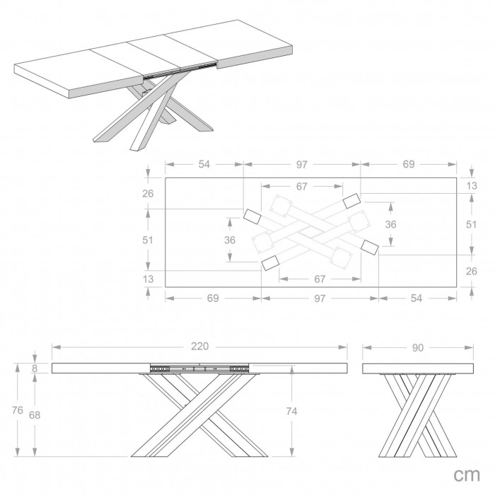 Masă extensibilă metalică neagră, stejar rustic 140 cm - EMMA [5]