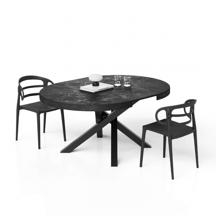 Masă extensibilă, rotundă, metalică neagră, negru ciment - EMMA [3]