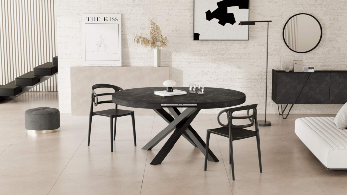Masă extensibilă, rotundă, metalică neagră, negru ciment - EMMA [5]
