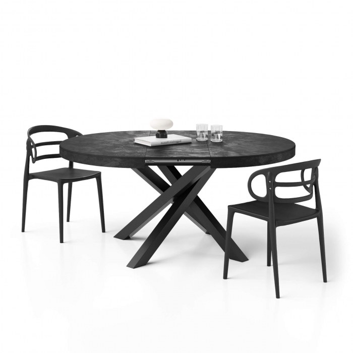 Masă extensibilă, rotundă, metalică neagră, negru ciment - EMMA [2]
