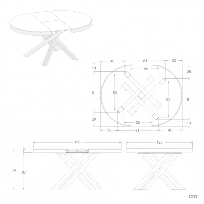 Masă extensibilă, rotundă, metalică neagră, negru ciment - EMMA [7]