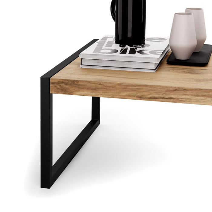Măsuță de cafea cu structură metalică neagră și blat din melamină cu aspect de lemn de stejar - LUXURY COFFEE [2]
