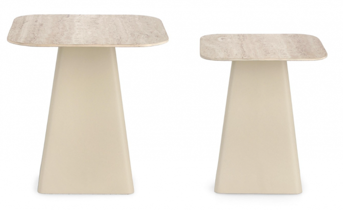 Set 2 măsuțe de cafea, ceramică, aspect de travertin - HARDY SQ [3]