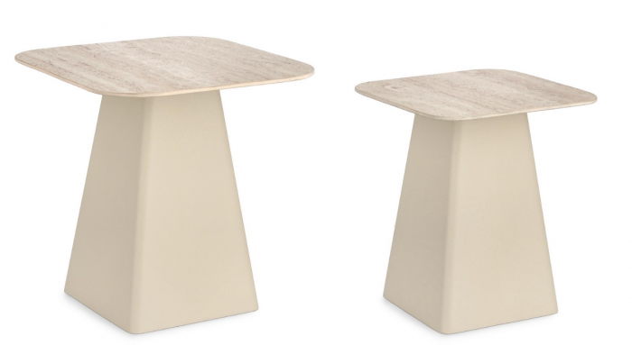 Set 2 măsuțe de cafea, ceramică, aspect de travertin - HARDY SQ [2]
