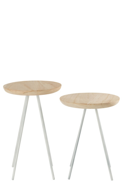 Măsuță de cafea, set 2, metal alb, blat lemn natural, 34x34x46/53cm - MARK WOOD [3]