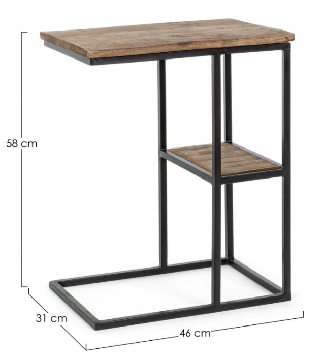Măsuță laterală cu poliță, metal negru, lemn mango - WALTON [5]