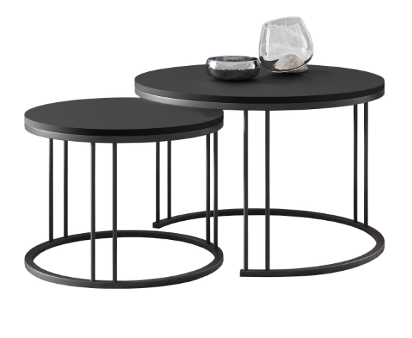Măsuțe de cafea, set 2, structură metalică neagră, blat negru -  RAGNAR [4]
