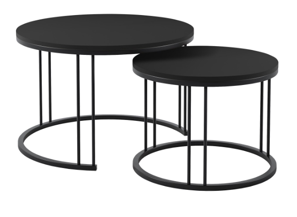 Măsuțe de cafea, set 2, structură metalică neagră, blat negru -  RAGNAR [5]