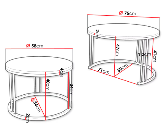 Măsuțe de cafea, set 2, structură metalică neagră, blat negru -  RAGNAR [6]