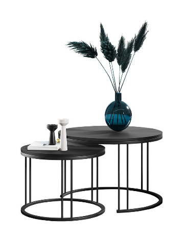 Măsuțe de cafea, set 2, structură metalică neagră, blat negru -  RAGNAR [3]