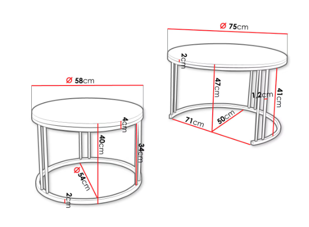 Măsuțe de cafea, set 2, structură metalică neagră, blat cu aspect de marmură albă - RAGNAR [6]