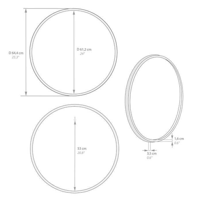Oglindă rotundă de perete, D 64 cm, culoare frasin alb - OLIVIA [3]
