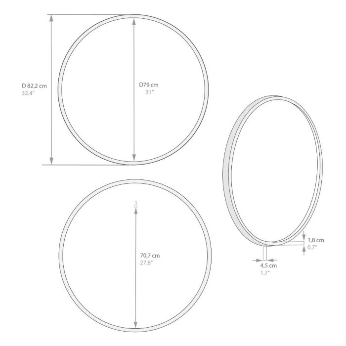 Oglindă rotundă de perete, D 82 cm, culoare frasin negru - OLIVIA [3]