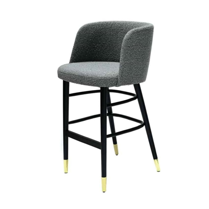 Scaun de bar din lemn negru, textil boucle, gri - MADISON BAR [2]