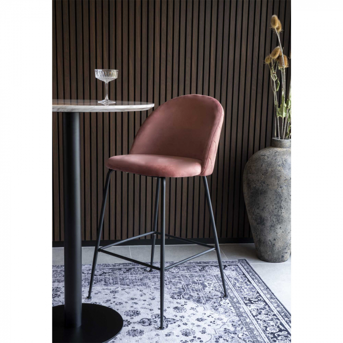 Scaun de bar din catifea roz cu picioare negre - LAUSANNE [6]