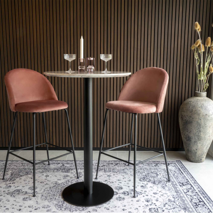Scaun de bar din catifea roz cu picioare negre - LAUSANNE [7]