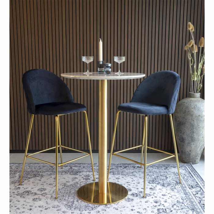 Scaun de bar din catifea albastră cu picioare aurii - LAUSANNE [6]