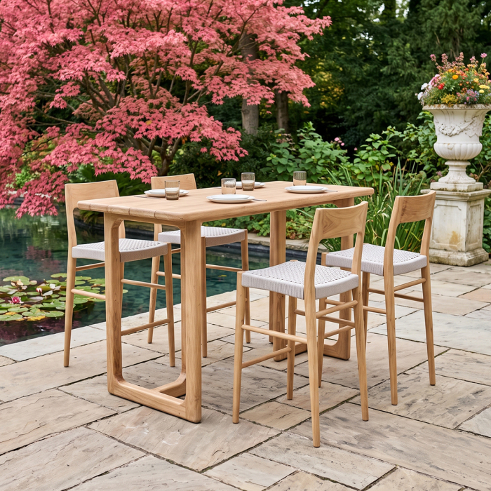 Scaun de bar Freya din lemn de tec natur, H77 cm [5]