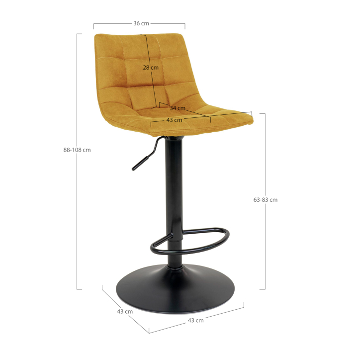 Scaun de bar, galben muștar, cu picior negru - MIDDLEFART [4]