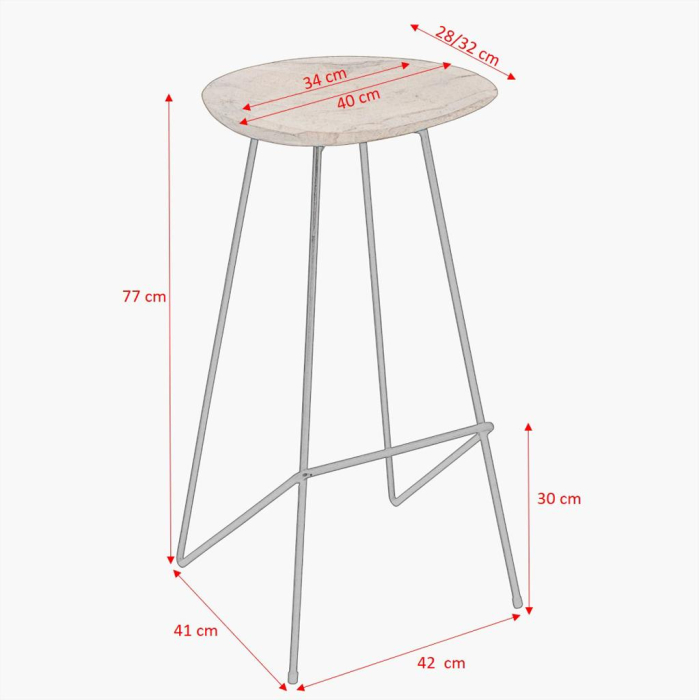 Scaun de bar Loft din lemn de tec natur si metal, H77 cm [4]