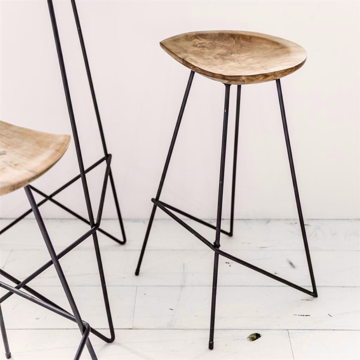 Scaun de bar Loft din lemn de tec natur si metal, H77 cm [5]