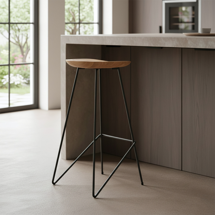 Scaun de bar Loft din lemn de tec natur si metal, H77 cm [3]