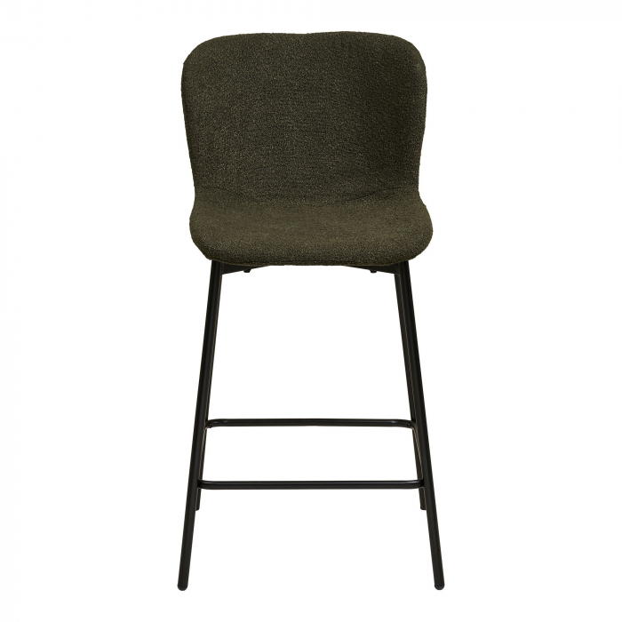 Scaun de bar metalic negru, tapițat în textil boucle verde inchis- MACEDA [2]
