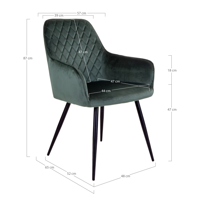 Scaun de dining din catifea verde și picioare negre - HARBO [5]
