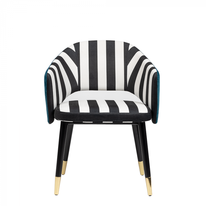 Scaun din lemn negru, tapițat în stofă și catifea albastră - ZEBRA [2]