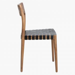 Scaun dining Freya din lemn de tec cu sezut impletit din piele neagra [3]