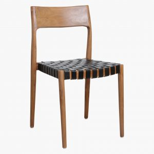 Scaun dining Freya din lemn de tec cu sezut impletit din piele neagra [2]