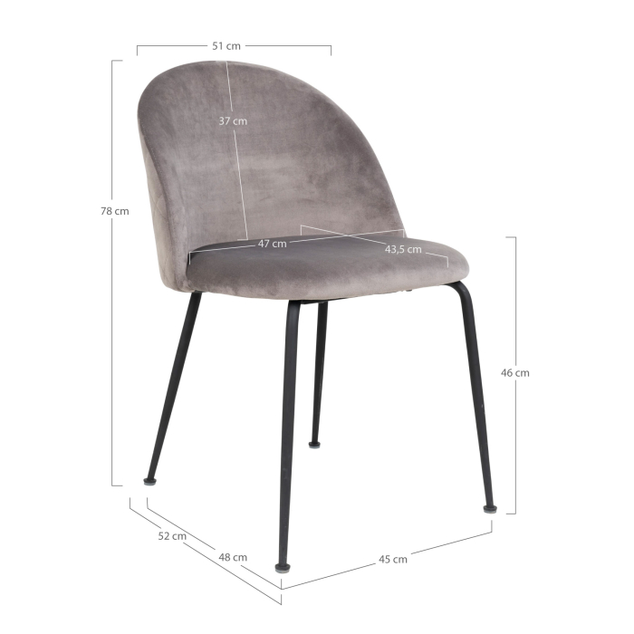 Scaun dining, tapițat în catifea gri și picioare negre -  GENEVE [5]