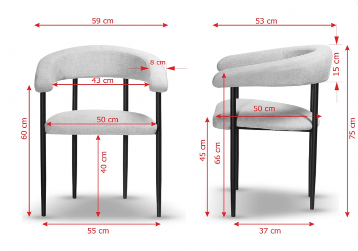 Scaun metalic dining, textil crem - OTTO [5]