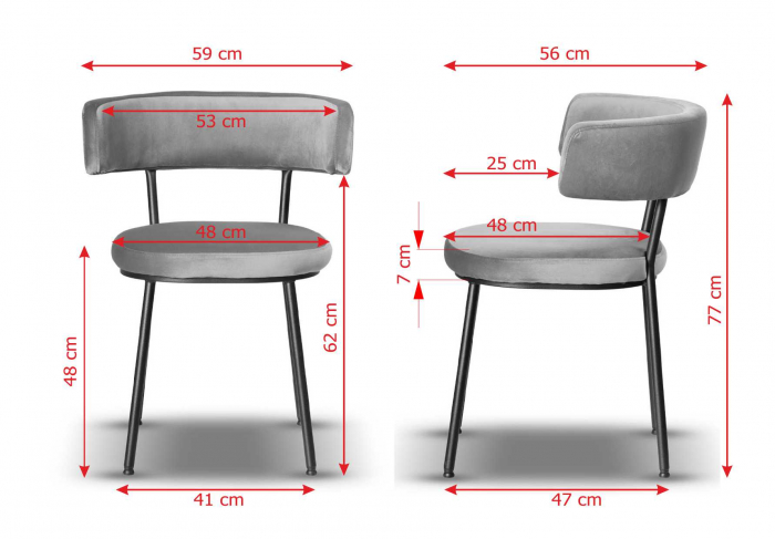 Scaun metalic negru, tapițat textil gri - AVA [5]