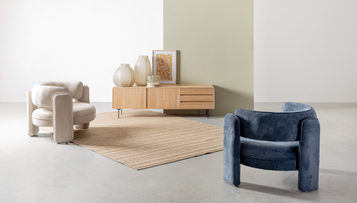 Fotoliu, tapițat în material textil culoare denim - AISHA BLUE [7]