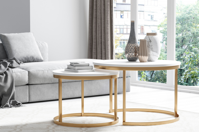 Set 2 măsuțe de cafea, structură aurie și blat alb - RABEN [4]