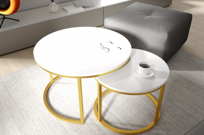 Set 2 măsuțe de cafea, structură aurie și blat alb - RABEN [3]