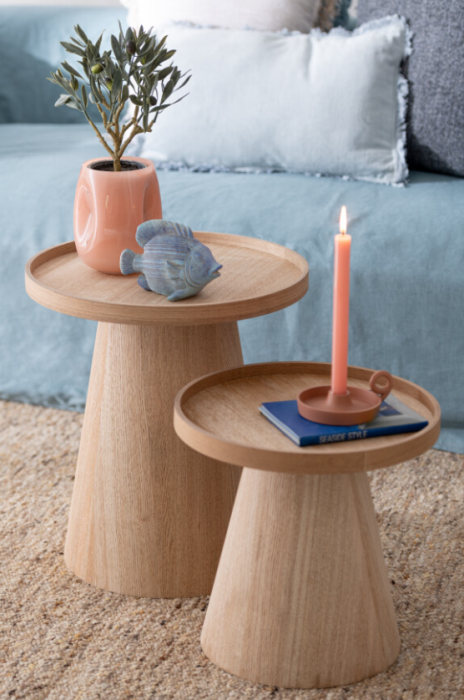 Set 2 mese laterale rotunde din lemn natural - ROUND EDGES [2]