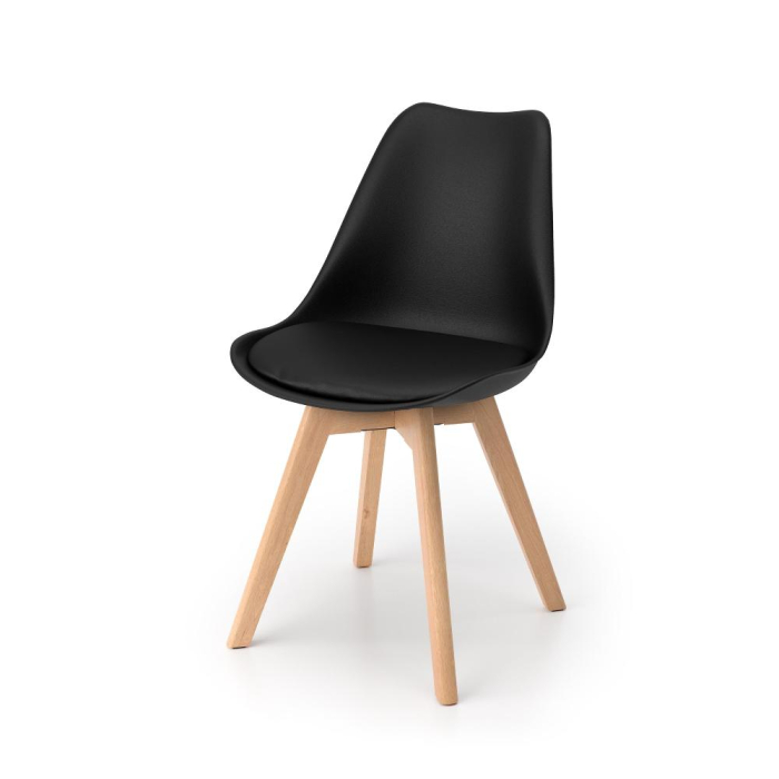 Set de 4 scaune negre cu picioare din lemn de fag - GRETA [2]