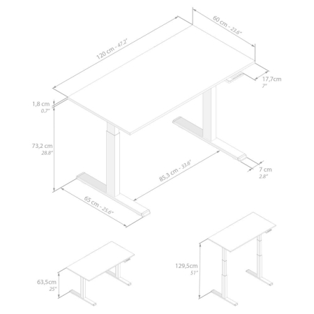 Birou cu înălțime ajustabilă electric, cu structură metalică albă și blat din melamină, gri beton, 120x60 - CLARA [4]