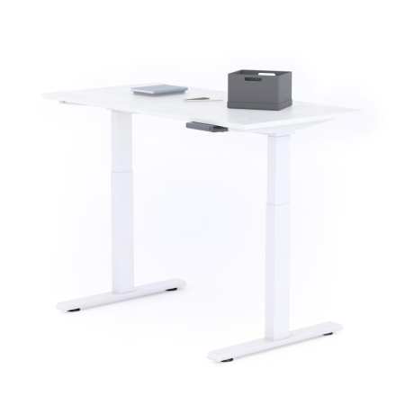 Birou cu înălțime ajustabilă electric, cu structură metalică albă și blat din melamină, alb beton, 120x60 - CLARA [1]