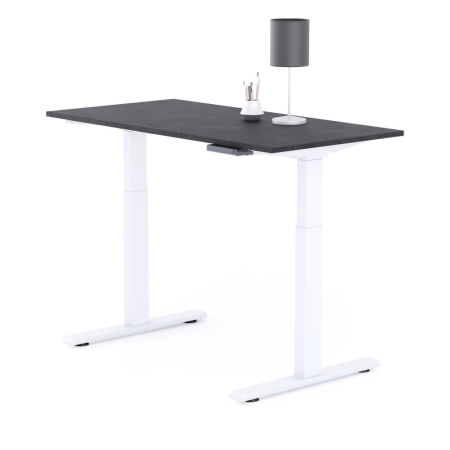 Birou cu înălțime ajustabilă electric, cu structură metalică albă și blat din melamină, negru beton, 120x80 - CLARA [1]