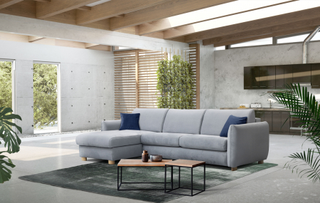 Mobila living - Canapea 3 locuri, extensibilă, cu șezlong și depozitare - VENACO