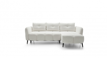 Mobila living - Canapea extensibilă, cu șezlong, 4 locuri, tapițată în material textil Bouclé -  APOLLO