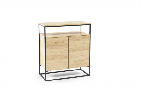 Comode living - Comodă cu structură metalică neagră și aspect de stejar deschis - DALEN