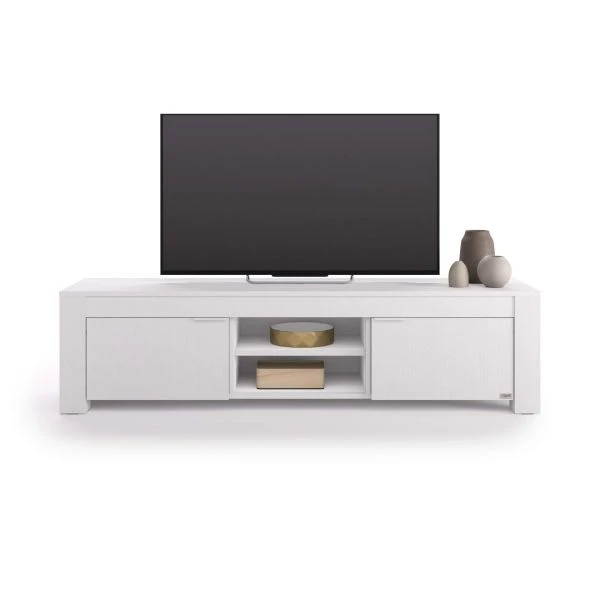 Comode living - Comodă TV cu nișă deschisă și 2 uși, alb frasin - RACHELE