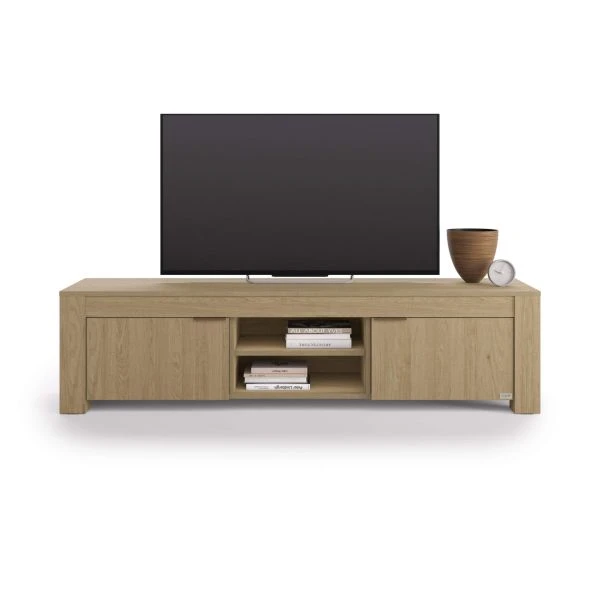 Comode living - Comodă TV cu nișă deschisă și 2 uși, stejar natural - RACHELE