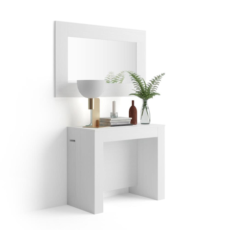 Console extensibile - Consolă extensibilă din melamină, cu spațiu de depozitare, alb frasin - EASY