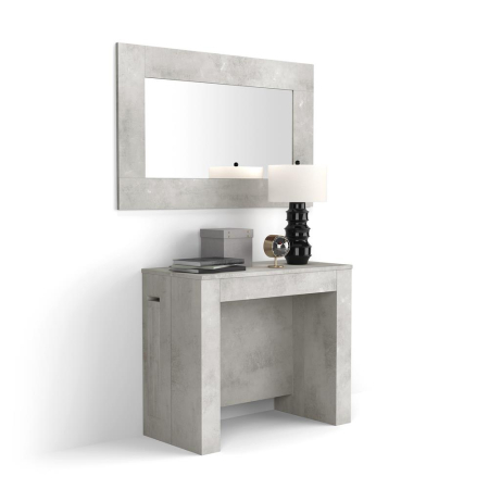 Console extensibile - Consolă extensibilă din melamină, cu spațiu de depozitare, gri ciment - EASY